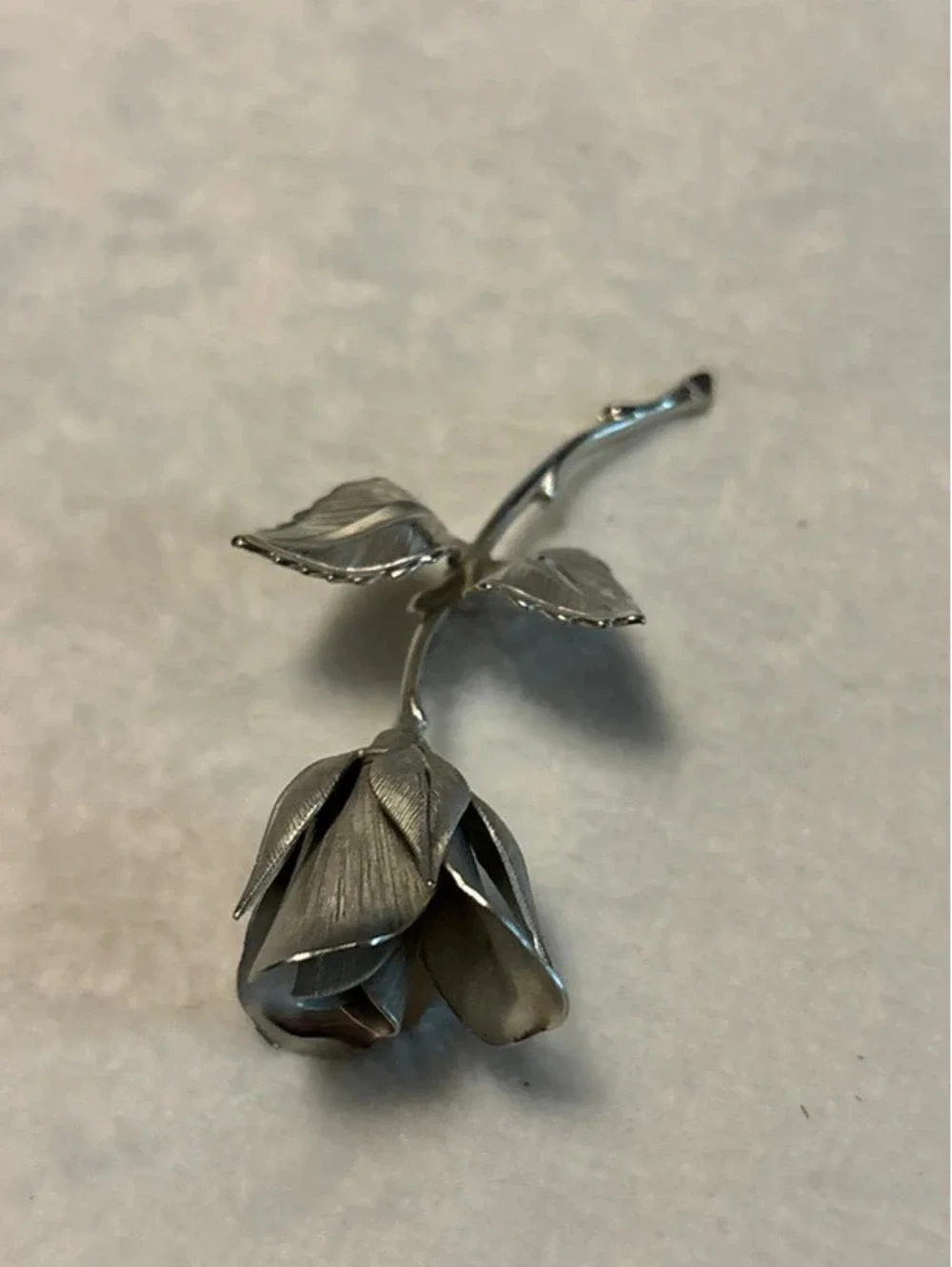 Giovanni Silver Tone Long Stem Rose Brooch